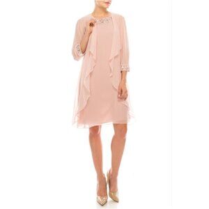 IGNITE EVENINGS 2 Piece Pink Chiffon Jacket & Dress Set (NWT) (Size 14)